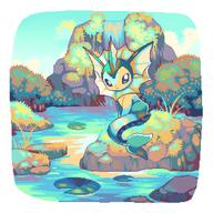 amount:solo atmosphere:hills body-type:feral series:eeveelutions series:pokemon species:vaporeon style:pixel-art // 2048x2048 // 424KB