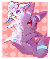 amount:pair amount:solo body-type:feral series:eeveelutions series:pokemon species:alolan-vulpix species:sylveon species:umbreon style:abstract-background // 2047x2392 // 3.0MB
