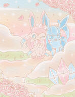 affection amount:pair atmosphere:fantasy atmosphere:field atmosphere:flowers body-type:feral cheek-rub hall-of-fame:bronze pressing-same-body-part-against-each-other series:eeveelutions series:pokemon species:sylveon style:girly style:playful style:sparkly style:very-girly // 4000x5176 // 6.5MB