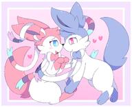 affection amount:pair atmosphere:valentines-day body-type:feral boop pressing-same-body-part-against-each-other romance series:eeveelutions series:pokemon species:sylveon style:abstract-background style:girly style:one-color style:pink style:very-girly // 3665x2969 // 513KB
