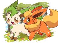 amount:pair atmosphere:field atmosphere:forest body-type:feral series:eeveelutions series:pokemon species:flareon species:leafeon style:kawaii style:outline style:playful // 2048x1536 // 126KB