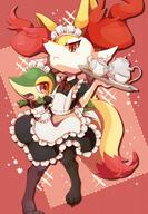 amount:pair body-type:anthro body-type:semi-anthro hall-of-fame:bronze maid outfit species:braixen species:snivy style:girly style:kemono style:sparkly // 1800x2600 // 529KB