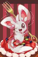 amount:solo body-type:semi-anthro chocolate food species:minccino style:contrasting-colors style:outline style:striped-background sweets tart // 1000x1500 // 176KB