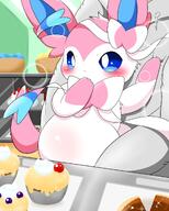 amount:solo body-type:feral body-type:semi-anthro body-type:slightly-chubby cupcake food series:eeveelutions series:pokemon species:sylveon sweets visibly-shy // 1638x2048 // 263KB