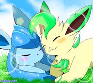 affection amount:pair atmosphere:field atmosphere:sunlight body-type:feral cuddling series:eeveelutions series:pokemon species:glaceon species:leafeon // 1900x1700 // 320KB