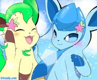 affection amount:pair atmosphere:sunlight body-type:feral feminine flower series:eeveelutions series:pokemon species:glaceon species:leafeon style:circle-sparkles style:girly wearing-flower // 1700x1400 // 233KB