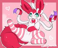 amount:solo artist:fluffydasher atmosphere:valentines-day body-type:feral freckles hall-of-fame:bronze hall-of-fame:silver oc series:eeveelutions series:pokemon species:sylveon style:girly style:one-color style:pink style:very-girly thigh-highs // 2000x1636 // 907KB