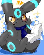 amount:solo body-type:feral body-type:slightly-chubby book glasses nerdy scarf series:eeveelutions series:pokemon species:umbreon // 818x1024 // 96KB