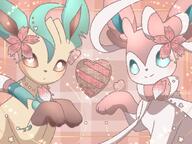 amount:pair atmosphere:cafe atmosphere:valentines-day body-type:feral chocolate feminine flower series:eeveelutions series:pokemon species:leafeon species:sylveon style:detailed-pattern style:girly style:pastel-colors wearing-flower // 1024x768 // 111KB