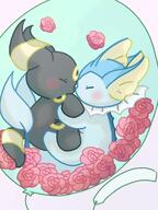 affection amount:pair atmosphere:flowers body-type:feral boop cuddling flower series:eeveelutions series:pokemon species:umbreon species:vaporeon style:playful // 1536x2048 // 246KB
