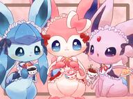 amount:multiple body-type:feral food forehead-gem maid outfit series:eeveelutions series:pokemon species:espeon species:glaceon species:sylveon style:girly sweets // 800x600 // 489KB