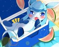 amount:solo atmosphere:beach body-type:feral body-type:slightly-chubby cramped food fruit series:eeveelutions series:pokemon silly species:glaceon watermelon // 2048x1638 // 293KB