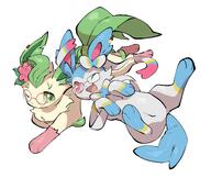 affection amount:pair body-type:feral cuddling feminine flower freckles glasses hall-of-fame:bronze nerdy oc series:eeveelutions series:pokemon species:leafeon species:sylveon style:girly style:kawaii wearing-flower // 2798x2355 // 397KB