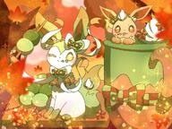 amount:pair amount:solo atmosphere:autumn body-type:feral cookies food series:eeveelutions series:pokemon species:eevee species:sylveon style:girly style:sparkly sweets wearing-bow // 1024x768 // 194KB