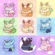 amount:multiple body-type:feral food forehead-gem fruit grouping:all-eeveelutions macarons matching-something-with-each-character series:eeveelutions series:pokemon species:eevee species:espeon species:flareon species:glaceon species:jolteon species:leafeon species:sylveon species:umbreon species:vaporeon style:pastel-colors style:playful style:split-background sweets // 2000x2000 // 1.8MB