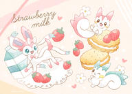 amount:multiple atmosphere:creatures-associated-with-items body-type:feral eeveelutions-as-food food series:eeveelutions series:pokemon species:pachirisu species:sylveon strawberry style:girly style:pastel-colors style:playful sweets // 3000x2157 // 4.1MB