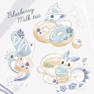 amount:multiple amount:solo atmosphere:assorted-objects atmosphere:cafe atmosphere:creatures-associated-with-items body-type:feral donut food macarons series:eeveelutions series:pokemon species:alolan-vulpix species:pachirisu species:sylveon style:circle-sparkles style:playful sweets // 3000x3000 // 4.4MB