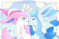 affection amount:pair body-type:feral body-type:semi-anthro boop fluffified series:eeveelutions series:pokemon species:glaceon species:sylveon style:abstract-background style:girly style:playful // 3000x2000 // 1.4MB