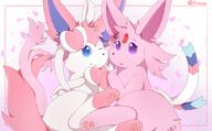 affection amount:pair atmosphere:flowers body-type:feral cuddling forehead-gem hall-of-fame:bronze hall-of-fame:silver series:eeveelutions series:pokemon species:espeon species:sylveon style:very-girly // 5120x3168 // 3.9MB