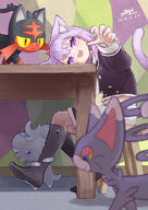 amount:multiple atmosphere:home body-type:feral body-type:humanoid body-type:semi-anthro cat-ears cat-girl grouping:cat-pokemon series:pokemon species:espurr species:glameow species:human species:litten // 2894x4093 // 1.4MB