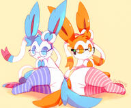 affection amount:pair body-type:feral cuddling glasses hall-of-fame:bronze nerdy oc series:eeveelutions series:pokemon species:shiny-pokemon species:sylveon thigh-highs verbal-teasing visual-teasing // 1600x1314 // 717KB