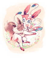 affection amount:pair body-type:feral series:eeveelutions series:pokemon species:eevee species:sylveon wearing-bow // 759x900 // 178KB