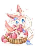 amount:solo body-type:feral food fruit series:eeveelutions series:pokemon species:sylveon strawberry style:girly style:one-color style:pink sweets // 2480x3507 // 1.8MB
