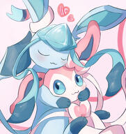 affection amount:pair body-type:feral cuddling hugging series:eeveelutions series:pokemon species:glaceon species:sylveon style:girly // 1462x1554 // 426KB