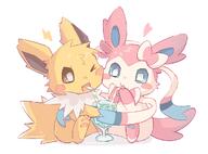 affection amount:pair body-type:feral cheek-rub drink eating pressing-same-body-part-against-each-other series:eeveelutions series:pokemon species:jolteon species:sylveon // 1080x800 // 303KB