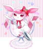 amount:solo body-type:feral cramped eeveelutions-as-food hall-of-fame:bronze series:eeveelutions series:pokemon species:glaceon strawberry style:girly style:one-color style:pastel-colors style:pink style:playful style:very-girly wearing-bow // 1000x1133 // 559KB