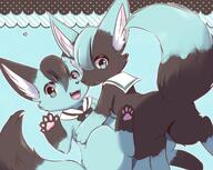 affection amount:pair atmosphere:frilly-background body-type:feral cuddling hall-of-fame:bronze hall-of-fame:silver opposite-clothing species:fox style:abstract-background style:contrasting-colors style:kawaii style:outline wearing-bow // 1115x888 // 869KB