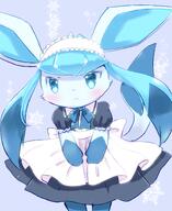 amount:solo atmosphere:snowy body-type:anthro body-type:semi-anthro maid outfit series:eeveelutions series:pokemon species:glaceon style:kawaii style:over-exposure wearing-bow // 980x1200 // 699KB