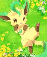 amount:solo atmosphere:field atmosphere:sunlight body-type:feral fluffified series:eeveelutions series:pokemon species:leafeon style:kawaii // 800x980 // 1.4MB