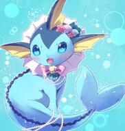 amount:solo body-type:feral necklace series:eeveelutions series:pokemon shell species:vaporeon style:blue style:girly style:kawaii style:playful visibly-shy wearing-bow // 928x981 // 942KB