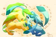 affection amount:pair annoyed body-type:feral cuddling lick series:eeveelutions series:pokemon species:glaceon species:leafeon style:playful // 2000x1333 // 2.0MB