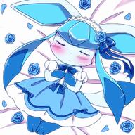 amount:solo atmosphere:bedroom atmosphere:flowers body-type:anthro body-type:semi-anthro flower outfit relaxed series:eeveelutions series:pokemon sleeping species:glaceon style:blue style:girly style:kawaii style:kemono style:playful style:very-kawaii // 1000x1000 // 666KB