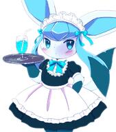 amount:solo body-type:anthro body-type:semi-anthro drink maid outfit series:eeveelutions series:pokemon species:glaceon style:over-exposure visibly-shy // 1142x1300 // 693KB