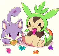 amount:pair body-type:feral body-type:semi-anthro candy eating heart-shape species:chespin species:rattata style:kawaii // 1168x1111 // 493KB