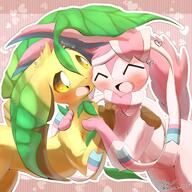 affection amount:pair body-type:semi-anthro cheek-rub cuddling forced hall-of-fame:bronze pressing-same-body-part-against-each-other series:eeveelutions series:pokemon species:leafeon species:sylveon style:abstract-background style:girly style:kawaii style:outline style:playful style:striped-background style:very-kawaii style:very-playful // 2500x2500 // 3.5MB