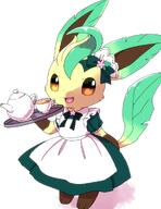 amount:solo body-type:anthro body-type:semi-anthro maid outfit series:eeveelutions series:pokemon species:leafeon tea wearing-bow // 1000x1300 // 518KB