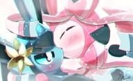 affection amount:pair body-type:feral feminine flower hall-of-fame:bronze kissing pressing-same-body-part-against-each-other series:eeveelutions series:pokemon species:glaceon species:sylveon style:chromatic-aberration style:circle-sparkles style:girly style:very-girly wearing-flower // 3169x1923 // 3.4MB