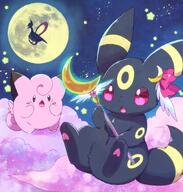 amount:pair atmosphere:clouds atmosphere:night atmosphere:space body-type:feral body-type:semi-anthro magical-girl series:eeveelutions series:pokemon species:clefairy species:umbreon style:girly wearing-bow // 1372x1436 // 2.6MB