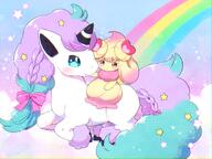 amount:pair body-type:feral body-type:semi-anthro hall-of-fame:bronze hall-of-fame:gold hall-of-fame:silver rainbow species:alcremie species:food-creature species:galarian-ponyta style:chromatic-aberration style:girly style:pastel-colors style:playful style:very-girly style:very-playful wearing-bow // 1500x1125 // 1.5MB