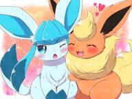 affection amount:pair body-type:feral body-type:semi-anthro cuddling series:eeveelutions series:pokemon species:flareon species:glaceon style:girly style:kawaii style:watercolor // 1600x1200 // 2.5MB