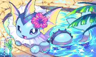 amount:solo body-type:feral drink feminine flower series:eeveelutions series:pokemon species:vaporeon style:girly style:pixel-art style:sparkly wearing-flower // 2048x1229 // 382KB