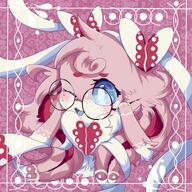 amount:solo atmosphere:valentines-day body-type:feral freckles glasses nerdy oc series:eeveelutions series:pokemon species:sylveon style:girly style:one-color style:pink style:very-girly wearing-bow // 1500x1500 // 1.4MB