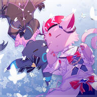 amount:pair atmosphere:anime atmosphere:field atmosphere:flowers body-type:feral flower forehead-gem outfit series:eeveelutions series:pokemon sleeping species:espeon species:umbreon style:dim style:intentional-blur wearing-bow // 2100x2100 // 3.0MB