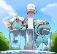 amount:solo atmosphere:sunlight atmosphere:town body-type:feral content fountain relaxed series:eeveelutions series:pokemon species:vaporeon style:kawaii // 2150x2043 // 463KB