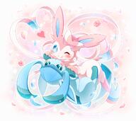 affection amount:pair atmosphere:flowers body-type:feral cuddling series:eeveelutions series:pokemon species:glaceon species:sylveon style:pastel-colors style:very-girly // 1280x1140 // 795KB