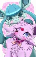 affection amount:pair body-type:anthro body-type:semi-anthro cuddling fluffified forehead-gem series:eeveelutions series:pokemon species:espeon species:glaceon style:abstract-background style:girly style:kawaii style:kemono style:outline style:playful // 1288x2048 // 382KB